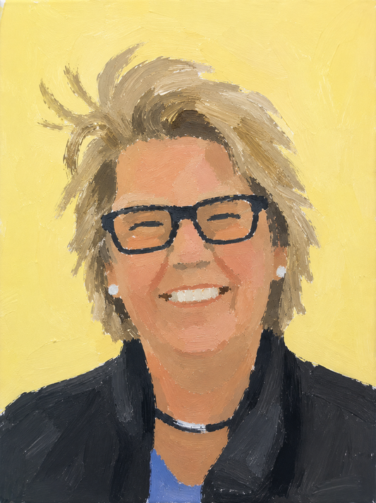 Portrait gemalt mit Acrylfarben Workshop Face to Canvas auf gelbe Hintergrund