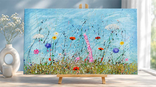 Blumenwiese, Splashes auf Leinwand | Malworkshop Norderstedt