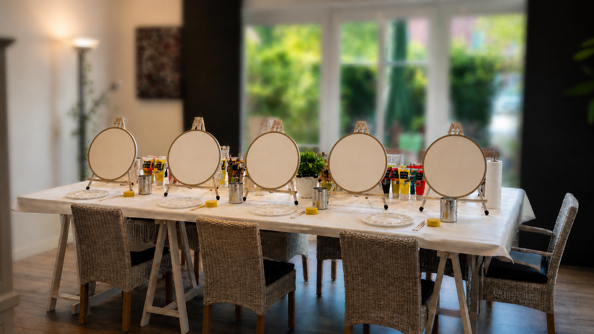 Vorbereiteter Tisch für Mondlampen Workshop im Atelier in Norderstedt Einzigmacherei.