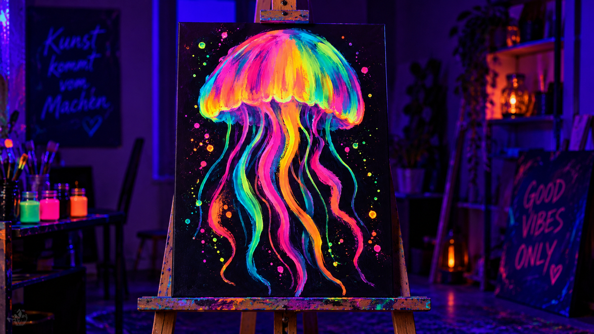 Leinwand Qualle mit Neonfarben