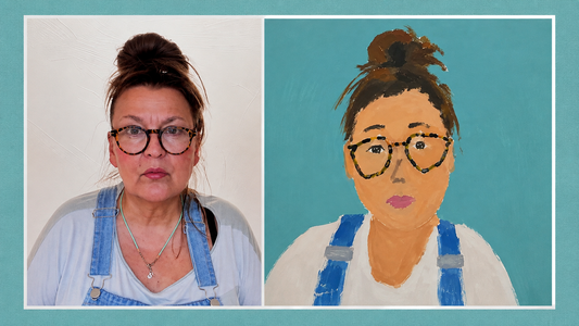 Darstellung Foto von Frau und gemaltes Portrait aus Workshop Face to Canvas